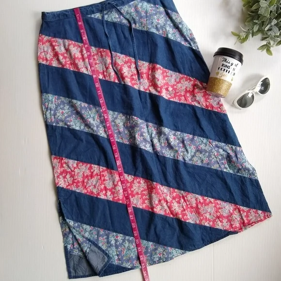 VINTAGE Crazy Horse floral stripe patchwork skirt - Picture 4 of 7